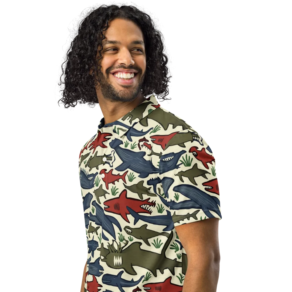 Shark Reef Riot on Men's Slim Fit Polo Shirt — Left Front