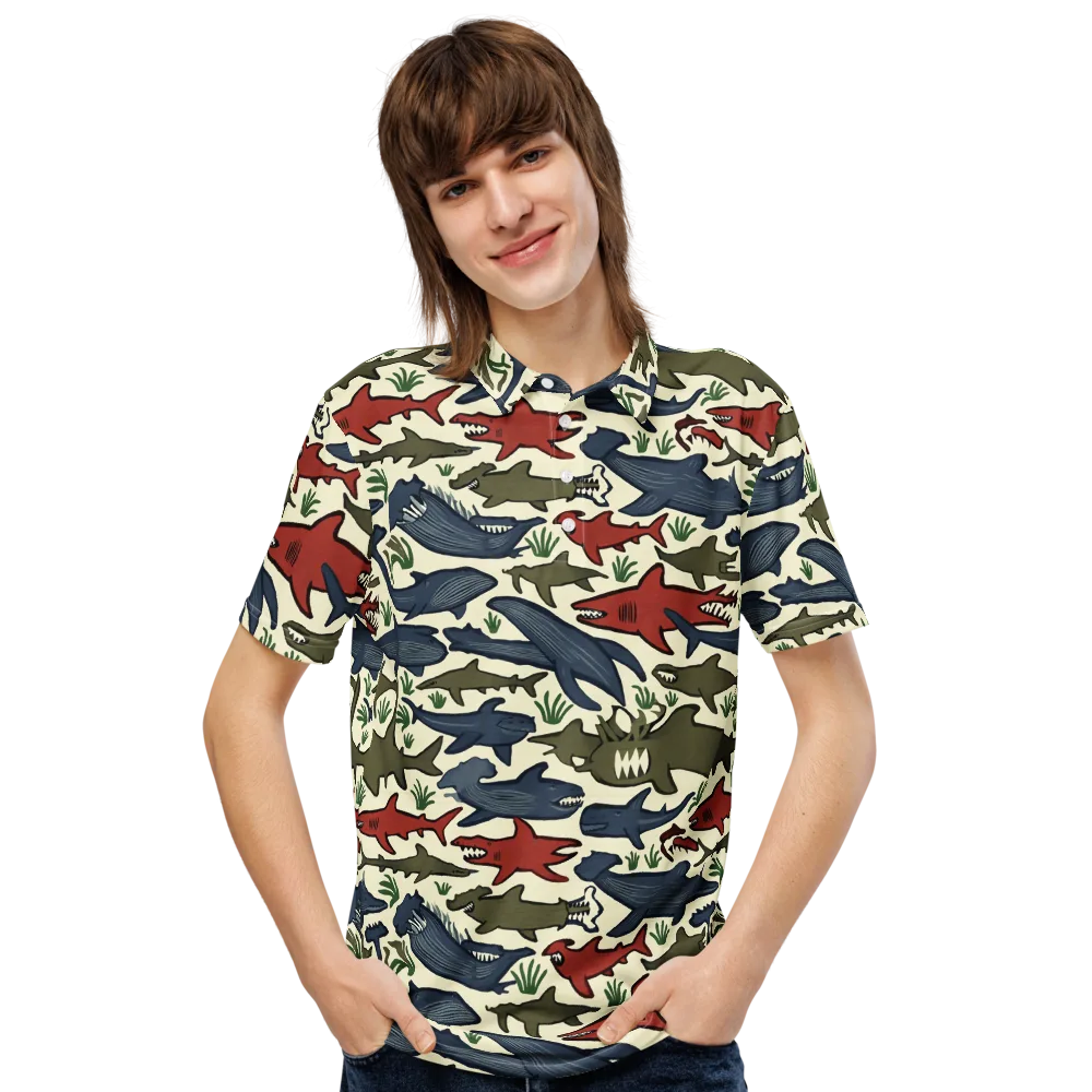 Shark Reef Riot on Men's Slim Fit Polo Shirt — Front