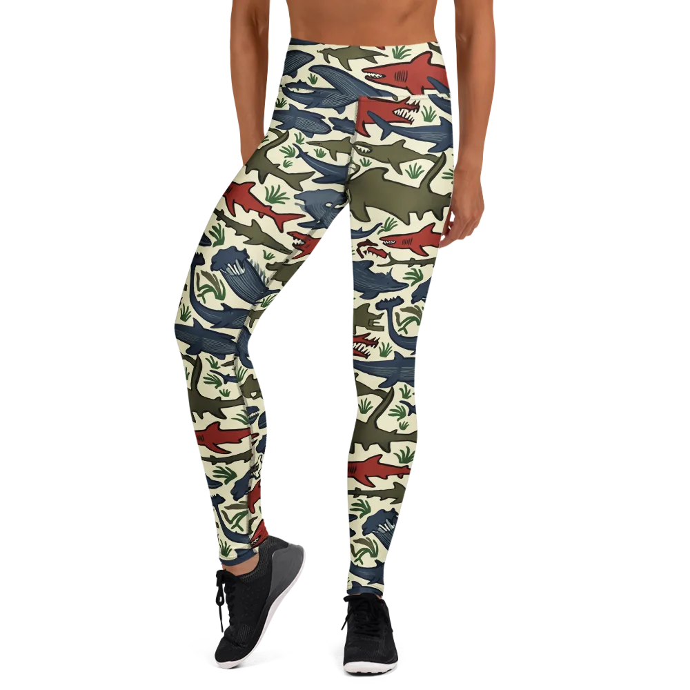Shark Reef Riot on Yoga Leggings — Front