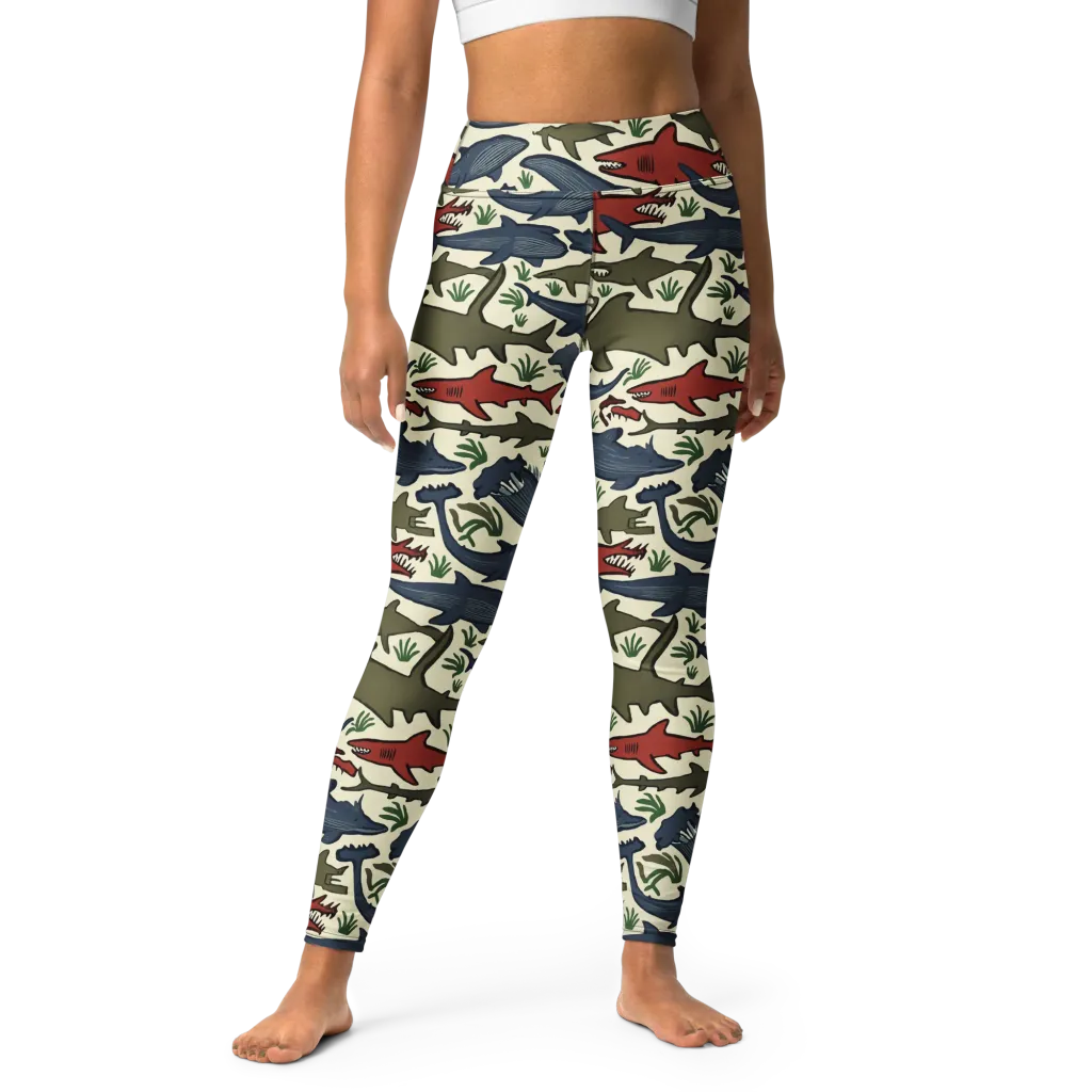 Shark Reef Riot on Yoga Leggings — Front