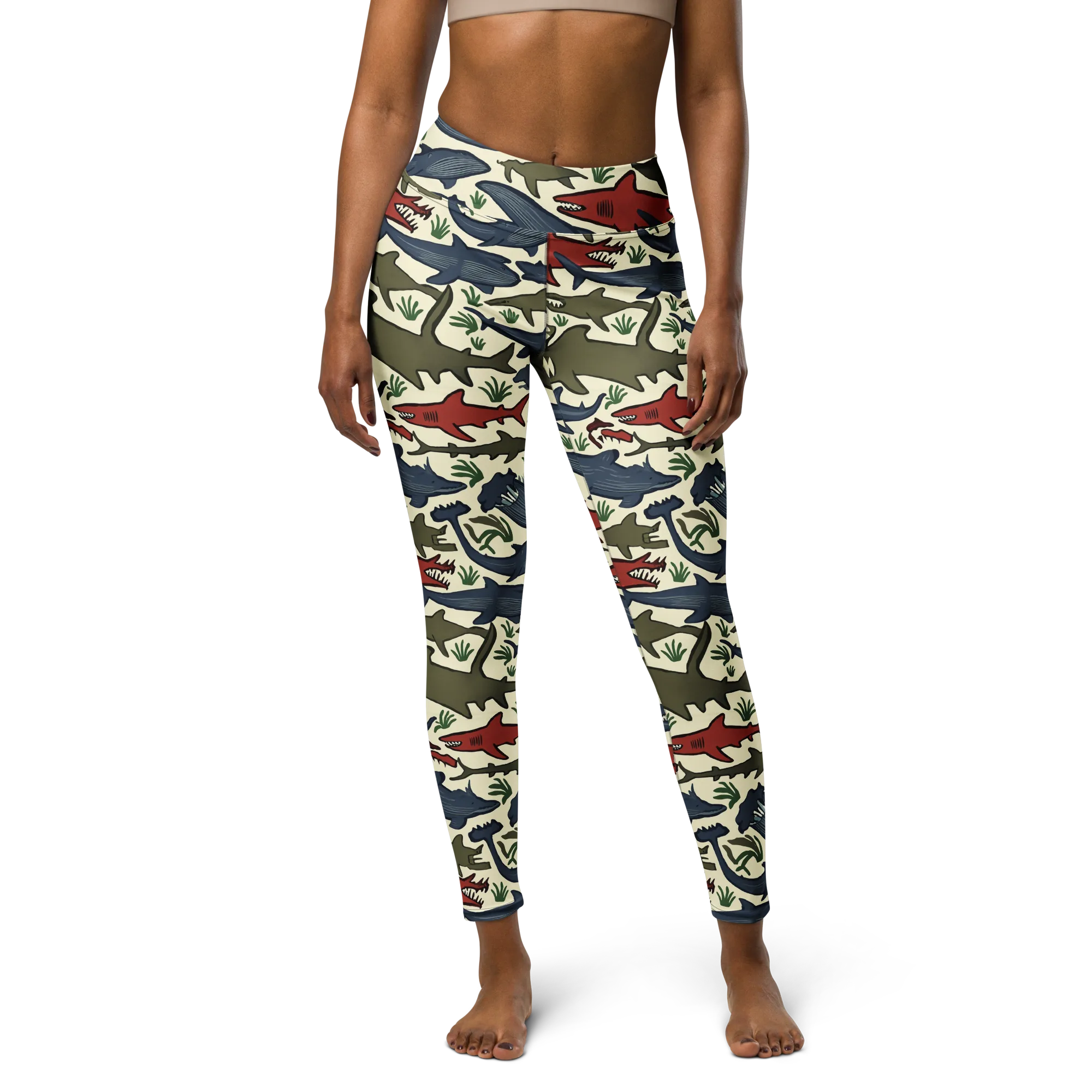 Shark Reef Riot on Yoga Leggings — Front