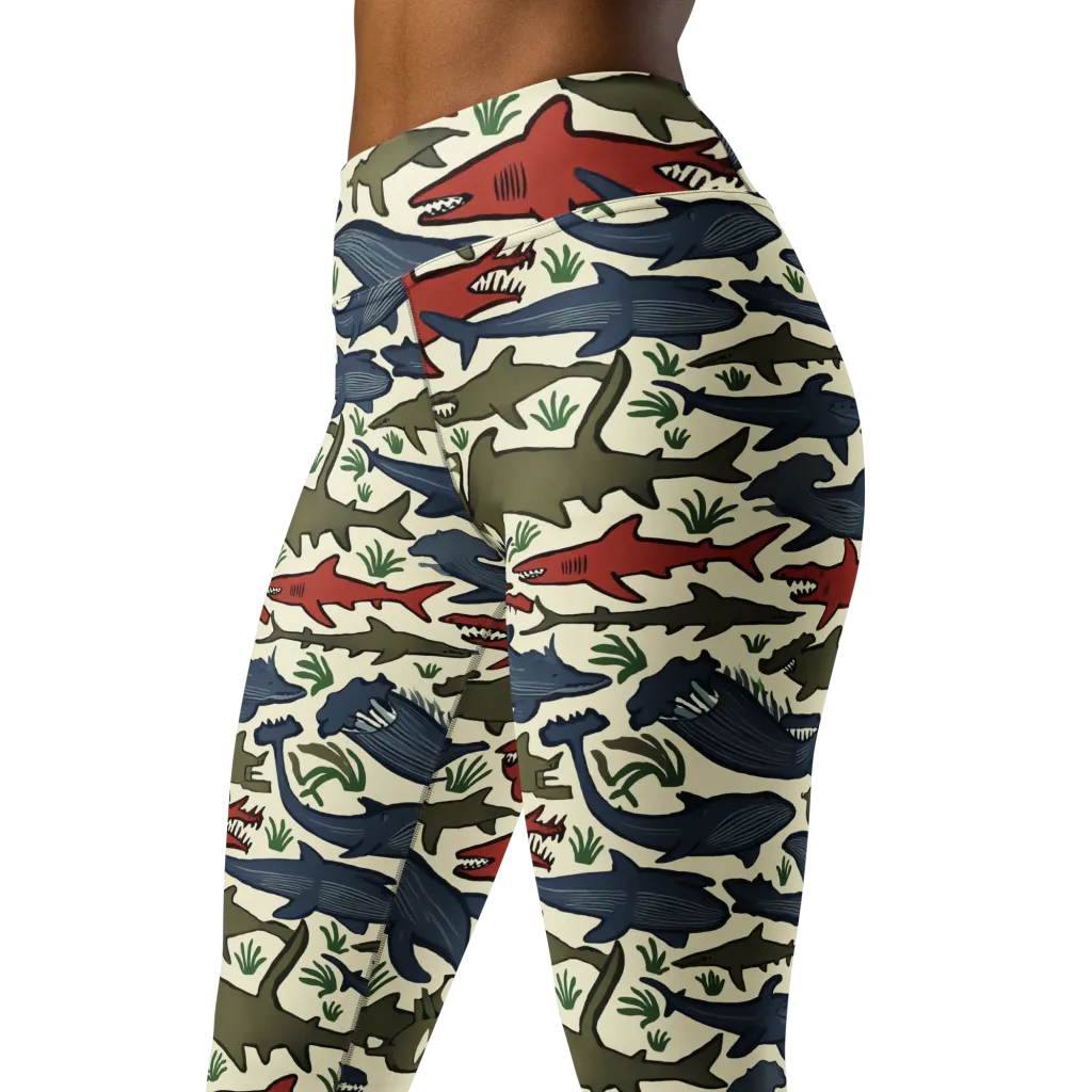 Shark Reef Riot on Yoga Leggings — Left Front
