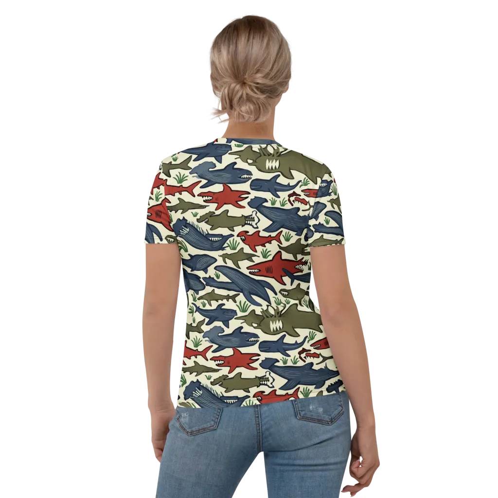 Shark Reef Riot on Women's Crew Neck T-Shirt — Back