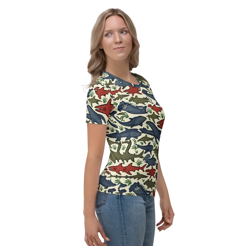 Shark Reef Riot on Women's Crew Neck T-Shirt — Right