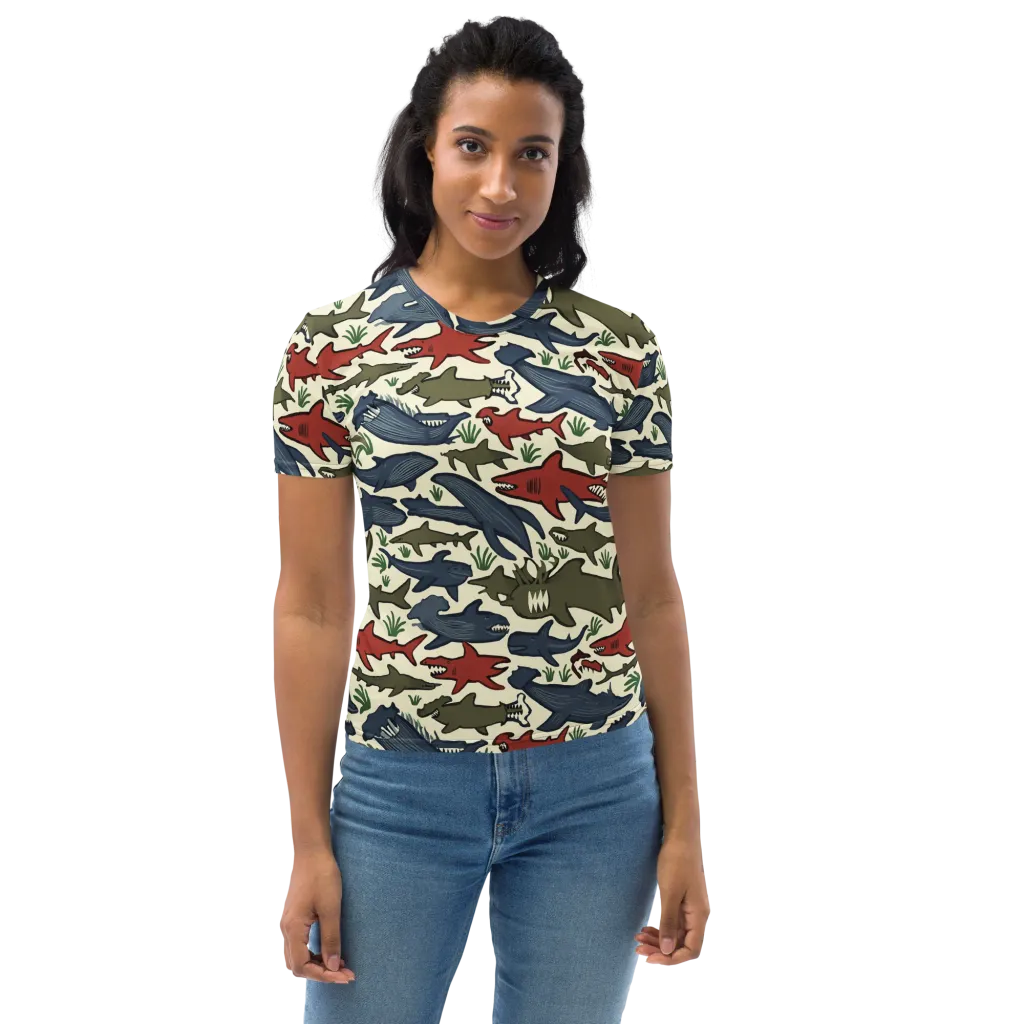 Shark Reef Riot on Women's Crew Neck T-Shirt — Front