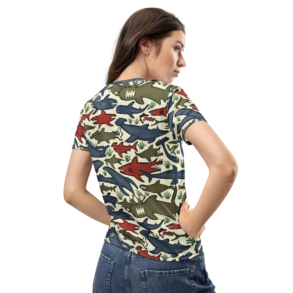 Shark Reef Riot on Women's Crew Neck T-Shirt — Back