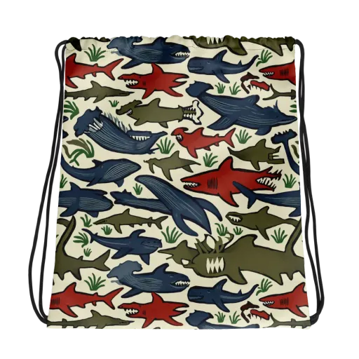 Shark Reef Riot on a Drawstring Bag
