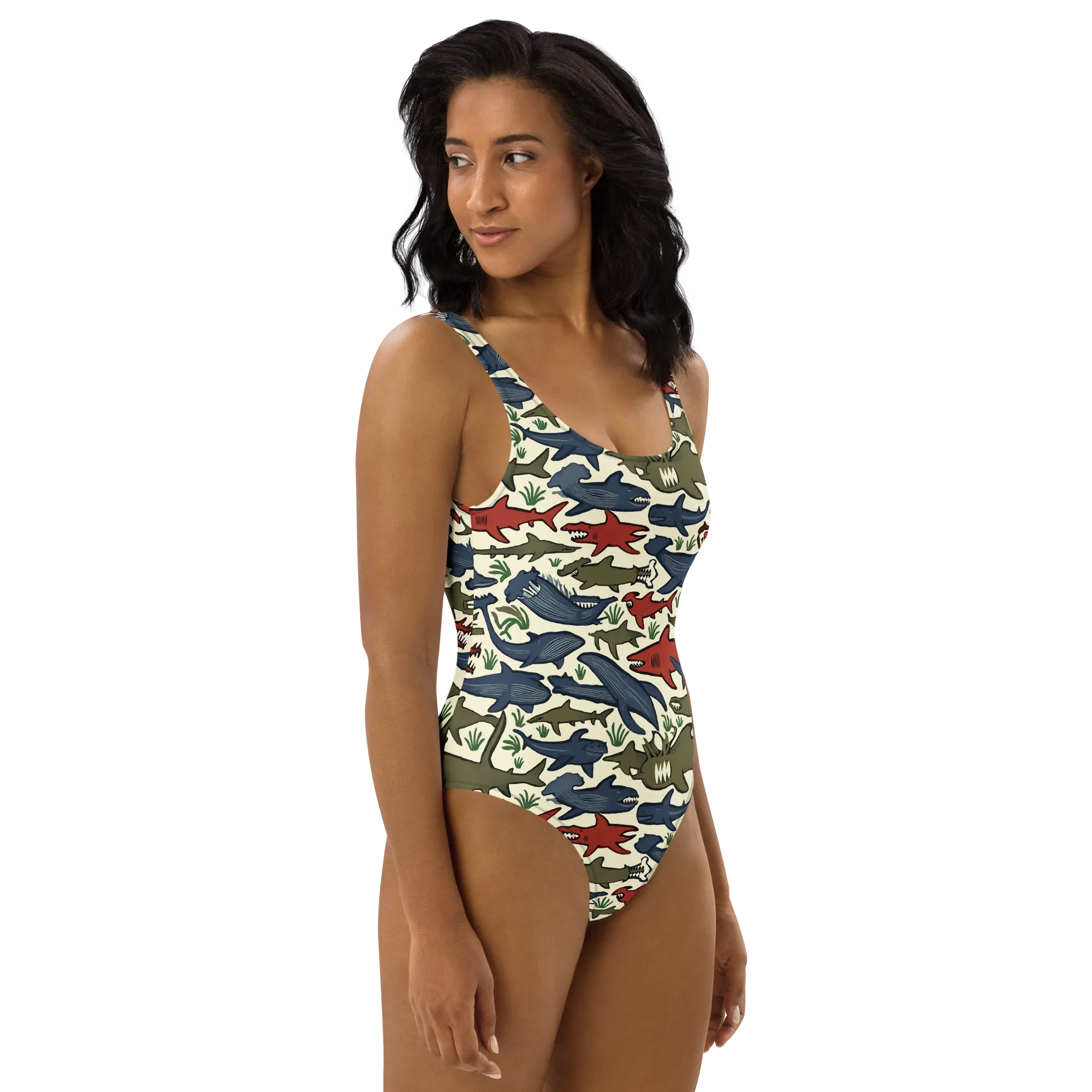 Shark Reef Riot on One-Piece Swimsuit — Right