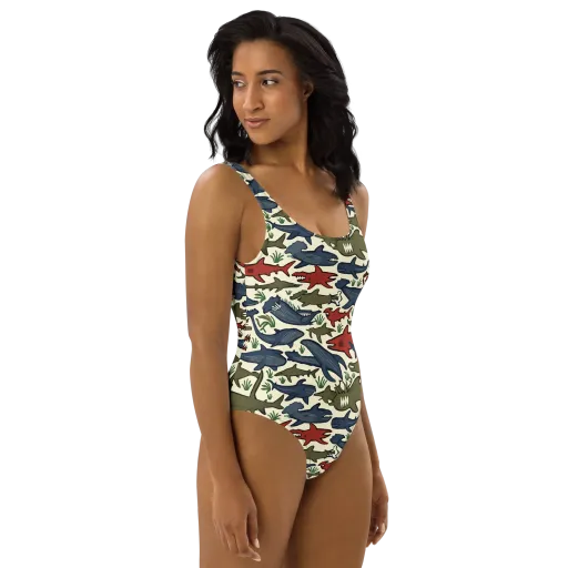 Shark Reef Riot on a One-Piece Swimsuit