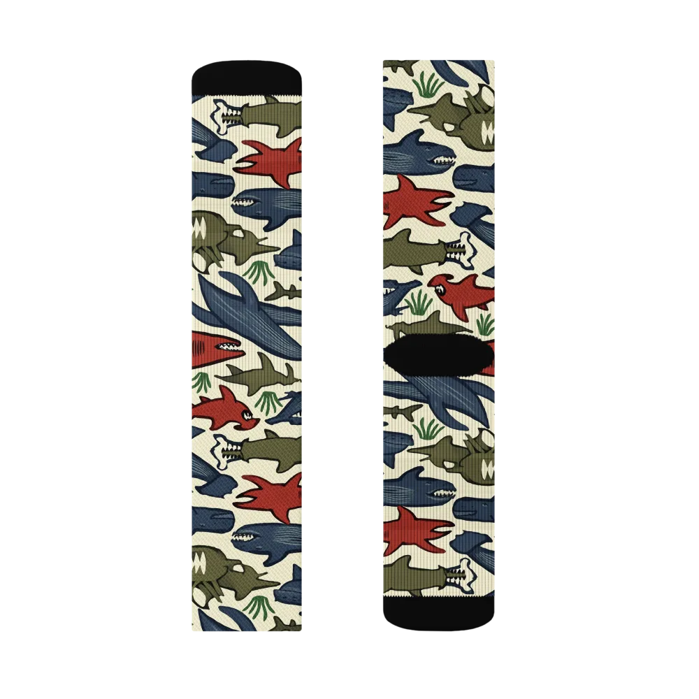 Shark Reef Riot on Socks — Right Sock