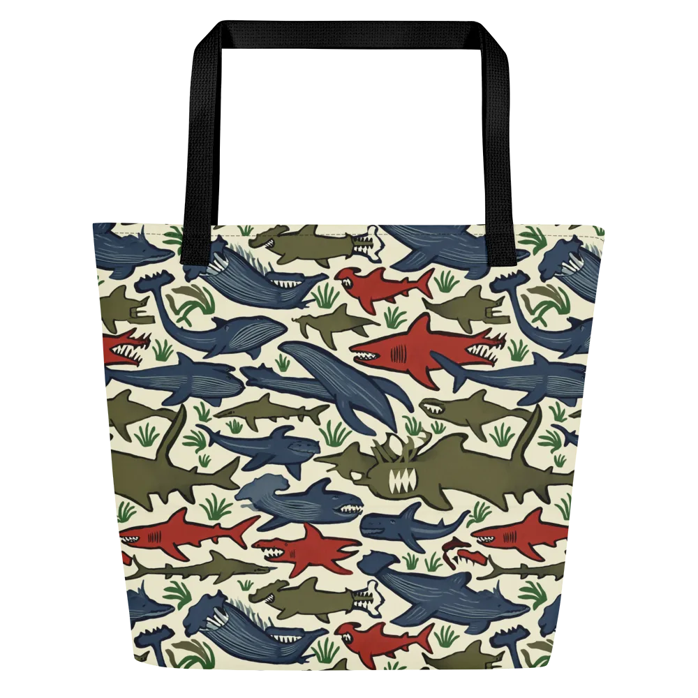 Shark Reef Riot on Large Tote Bag W/ Pocket — Front