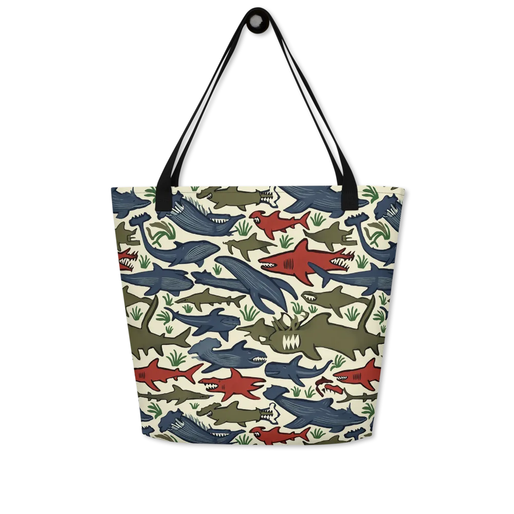Shark Reef Riot on Large Tote Bag W/ Pocket — Front