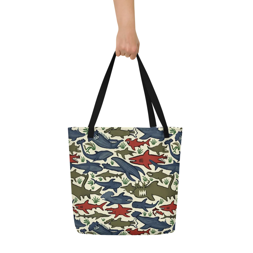 Shark Reef Riot on Large Tote Bag W/ Pocket — Front