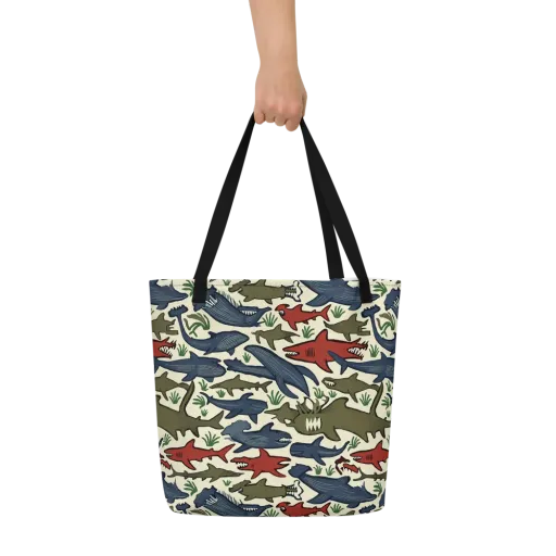 Shark Reef Riot on a Large Tote Bag W/ Pocket