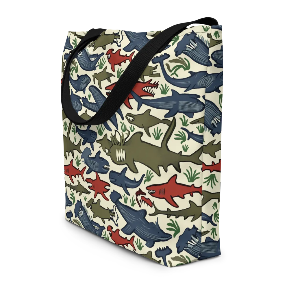 Shark Reef Riot on Large Tote Bag W/ Pocket — Front