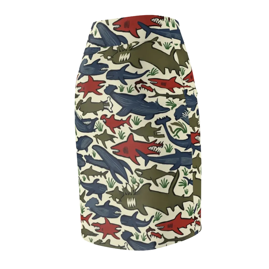 Shark Reef Riot on Pencil Skirt — Back Side
