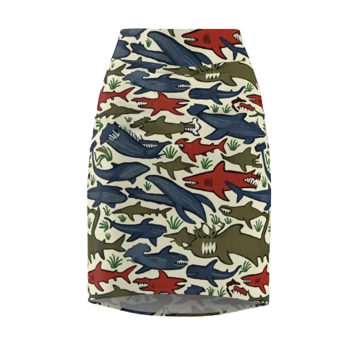 Shark Reef Riot on a Pencil Skirt
