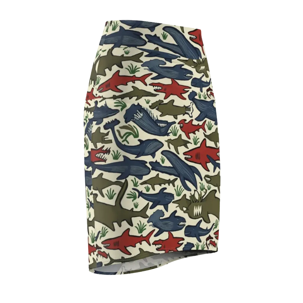 Shark Reef Riot on Pencil Skirt — Front Side
