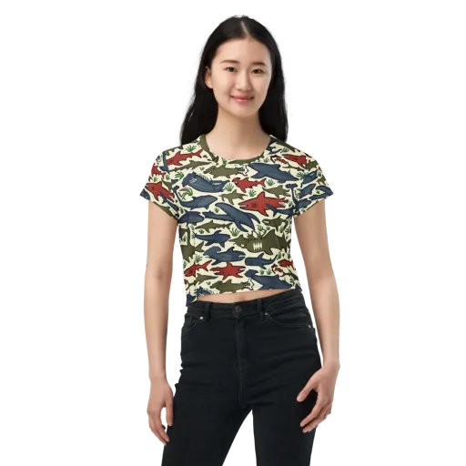 Shark Reef Riot on a Crop Tee