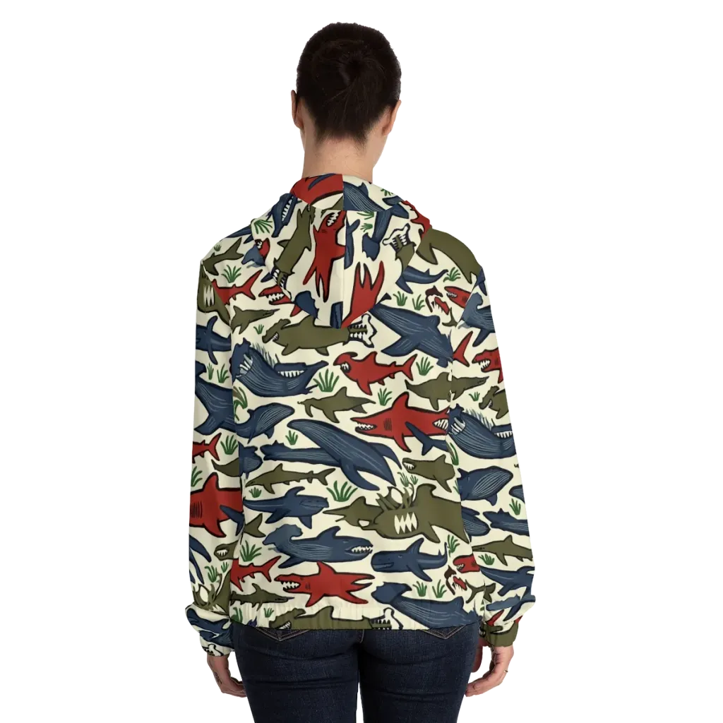 Shark Reef Riot on Women's Full-Zip Hoodie — Back On Person