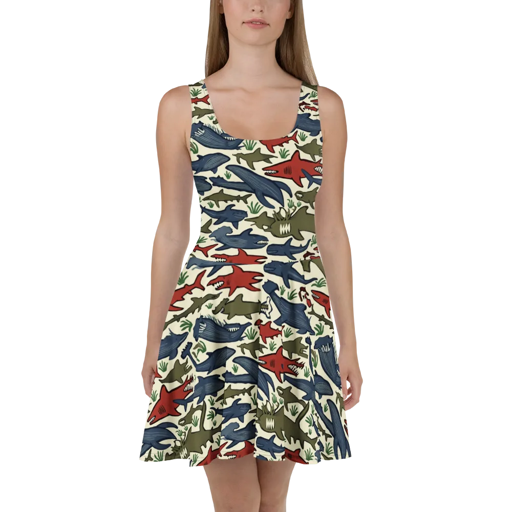 Shark Reef Riot on Skater Dress — Front