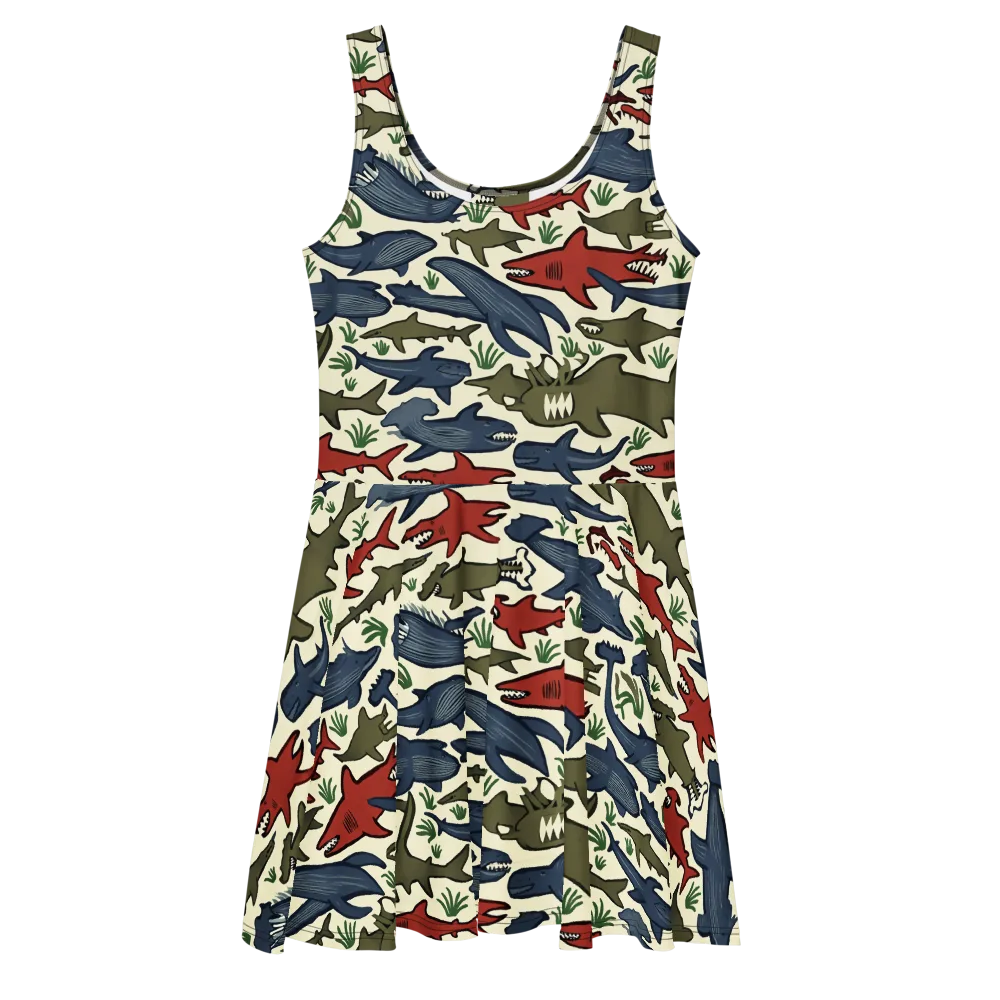 Shark Reef Riot on Skater Dress — Front
