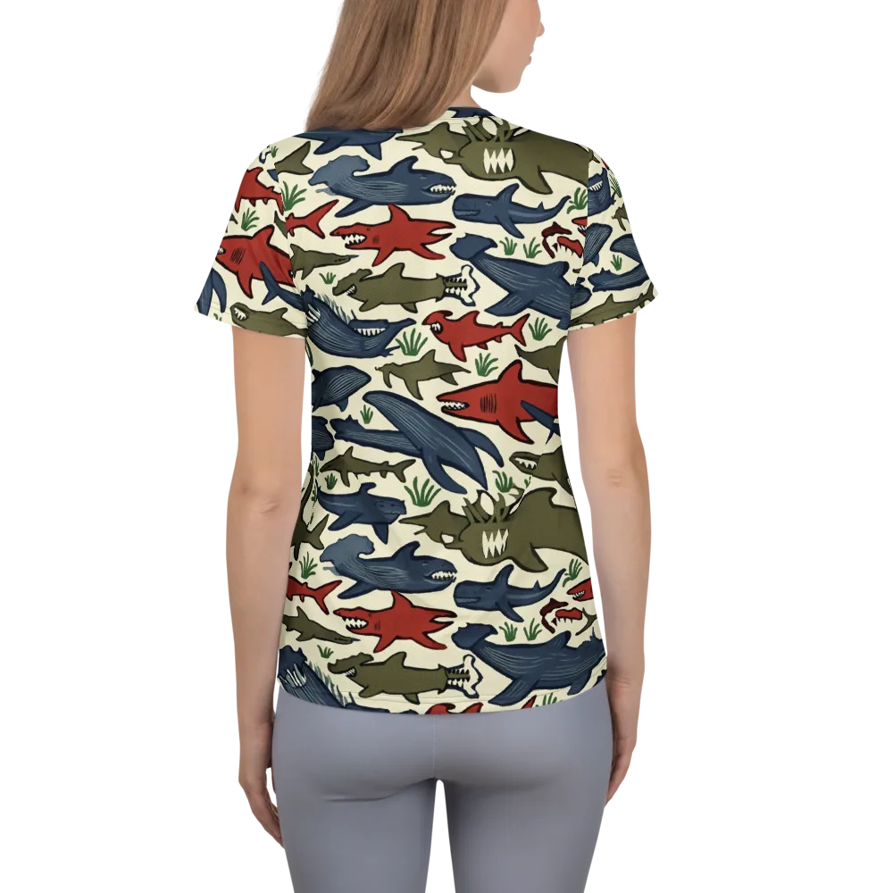 Shark Reef Riot on Women's Athletic T-Shirt — Back
