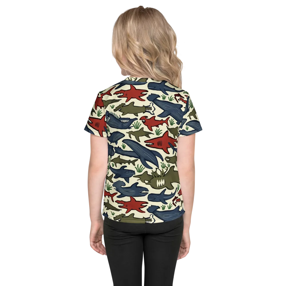 Shark Reef Riot on Kids Crew Neck T-Shirt — Back