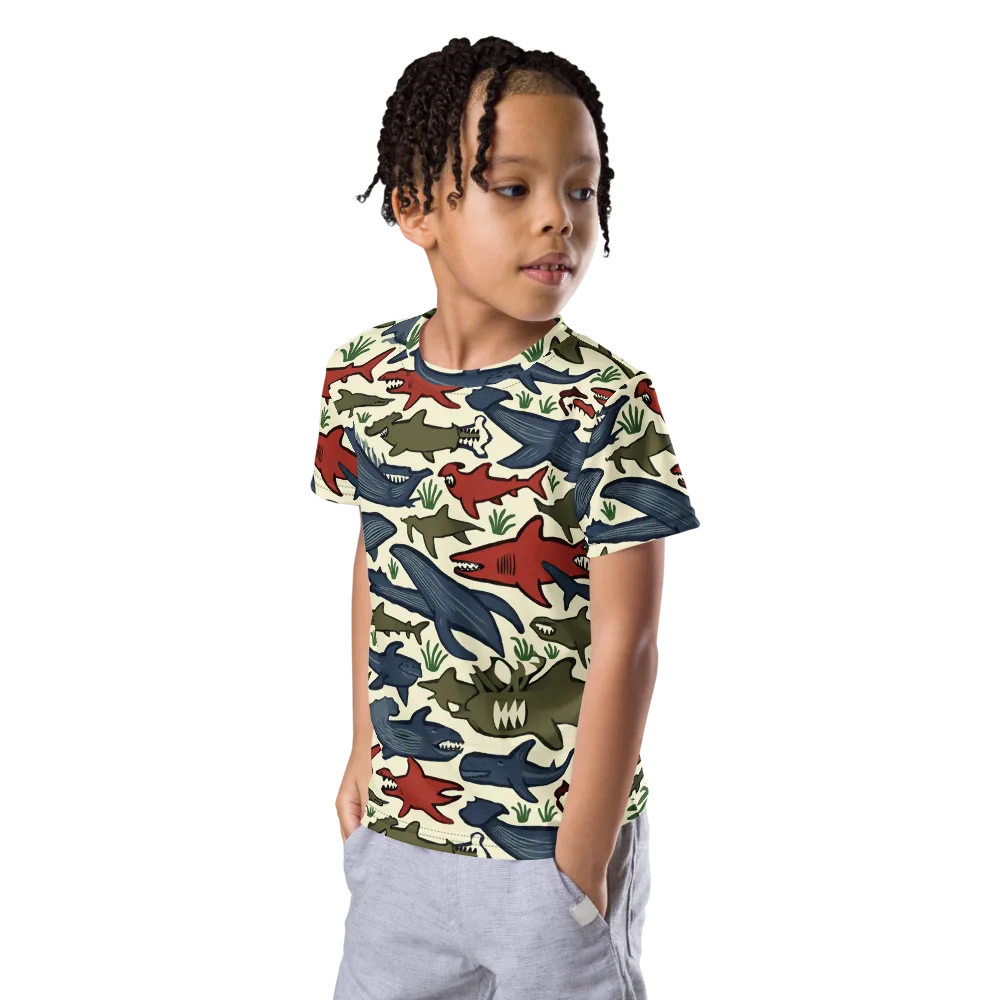 Shark Reef Riot on Kids Crew Neck T-Shirt — Left Front