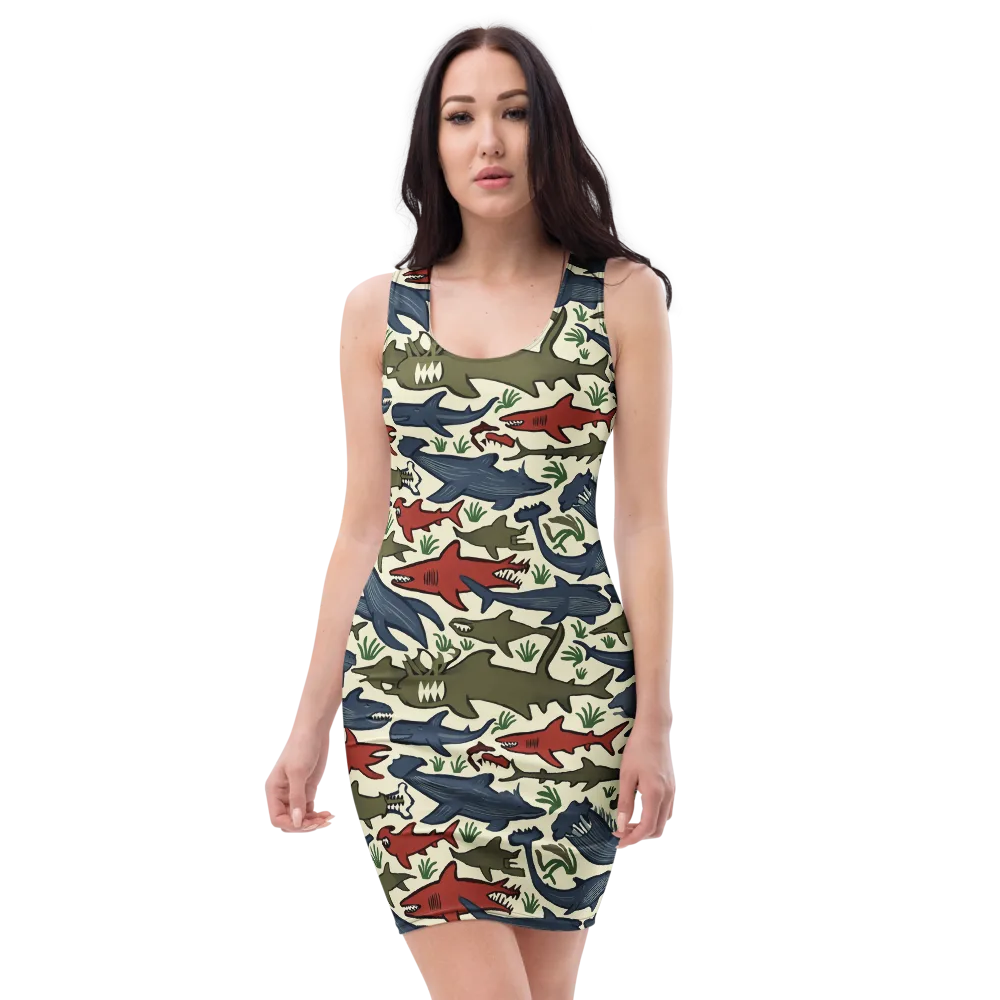 Shark Reef Riot on Bodycon Dress — Front