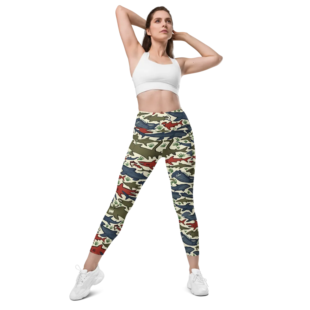 Shark Reef Riot on Leggings with Pockets — Front