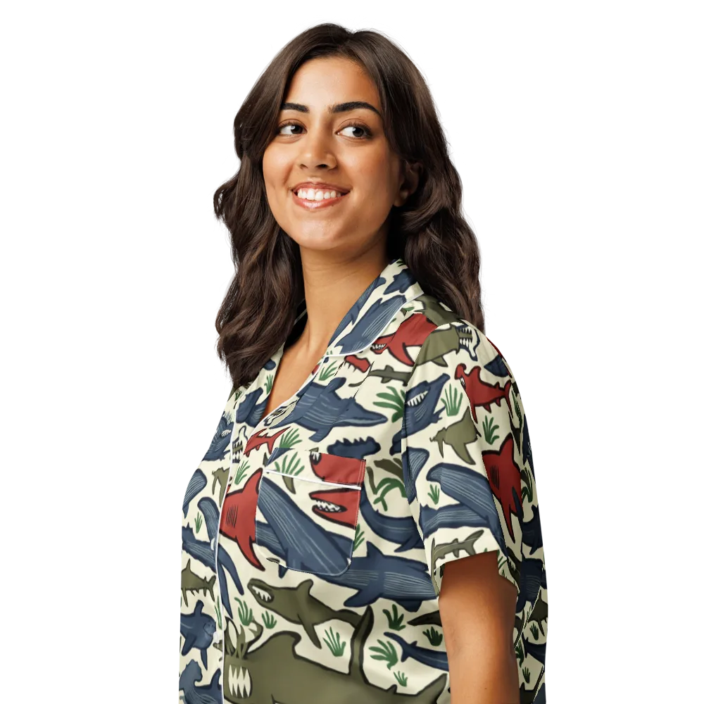Shark Reef Riot on Women's Short Sleeve Pajama Top — Left Front