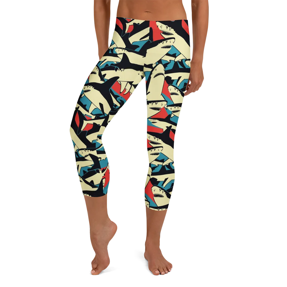 Jaws of Summer on Capri Leggings — Front