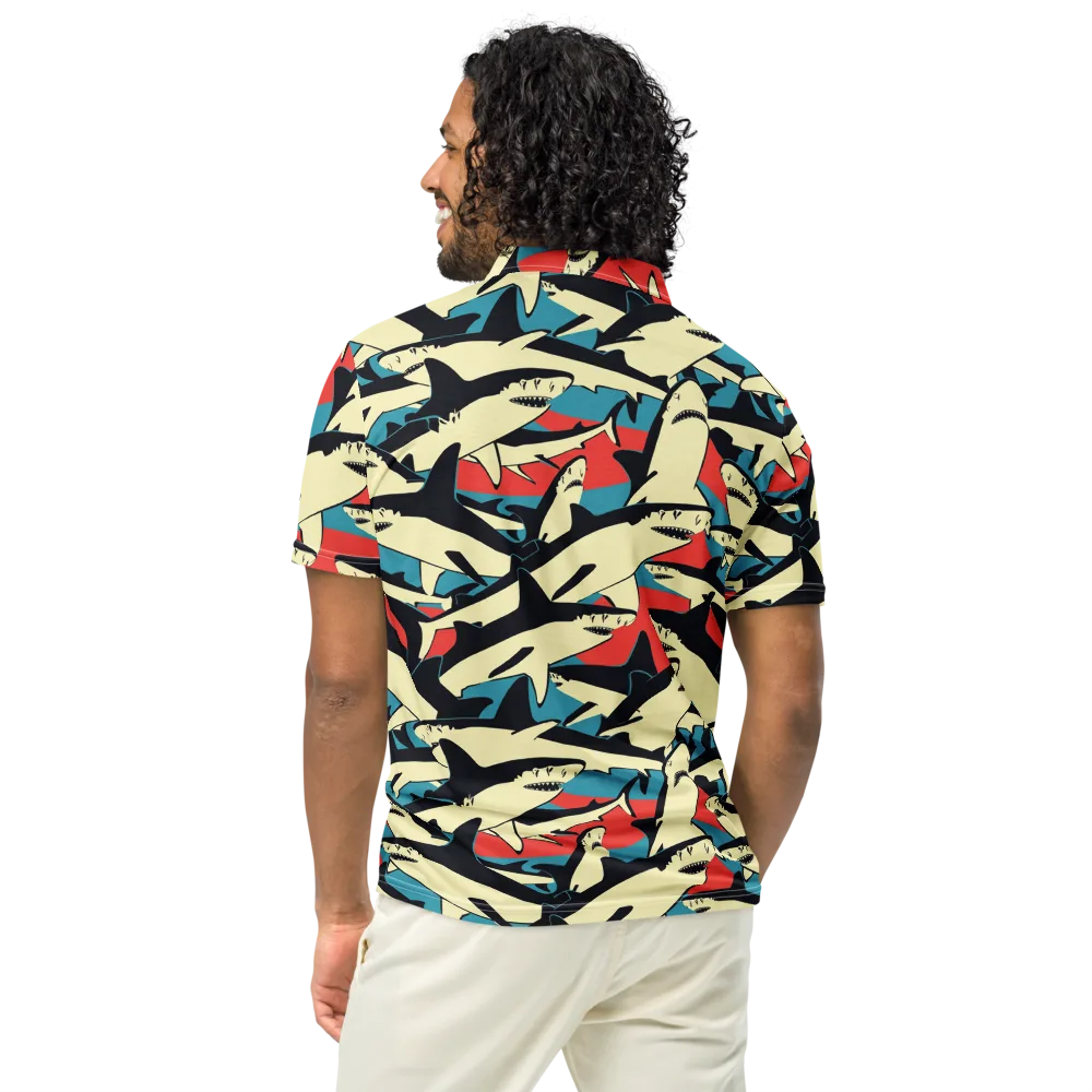 Jaws of Summer on Men's Slim Fit Polo Shirt — Back