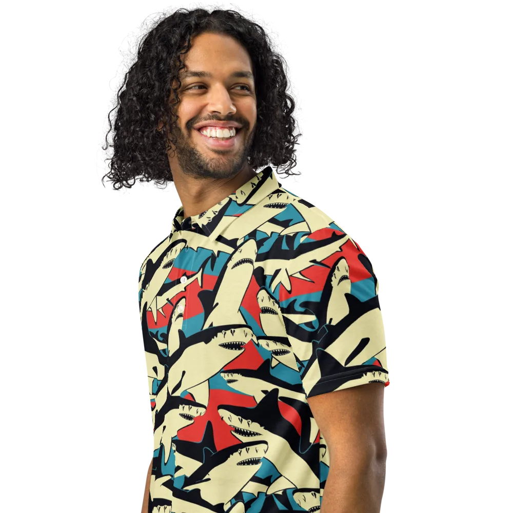 Jaws of Summer on Men's Slim Fit Polo Shirt — Left Front