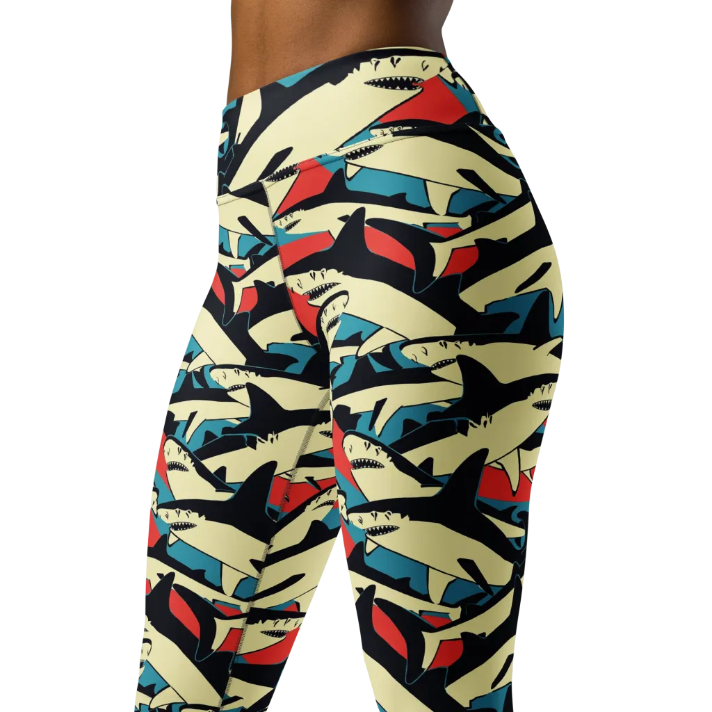 Jaws of Summer on Yoga Leggings — Left Front