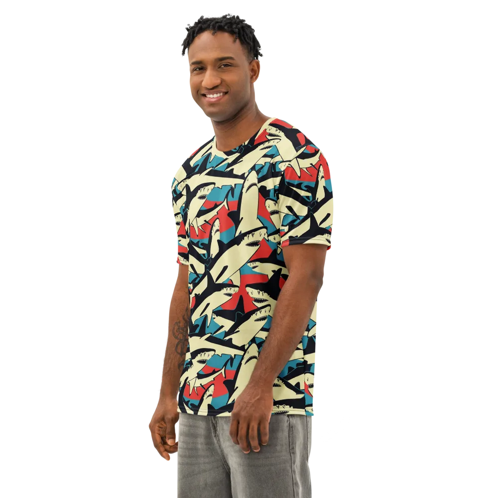 Jaws of Summer on Men's Cotton Crew Neck T-Shirt — Left Front