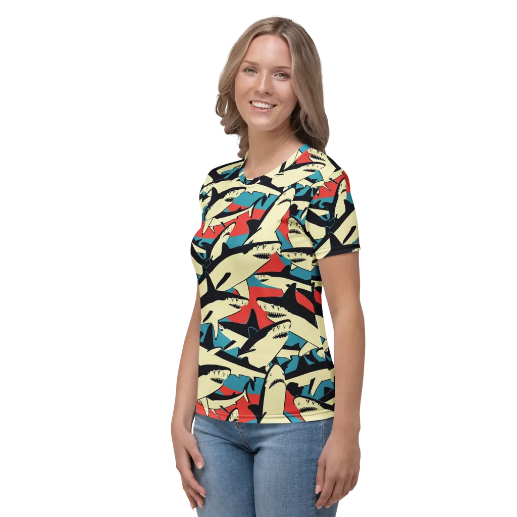 Jaws of Summer on Women's Crew Neck T-Shirt — Left