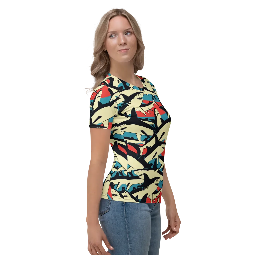 Jaws of Summer on Women's Crew Neck T-Shirt — Right