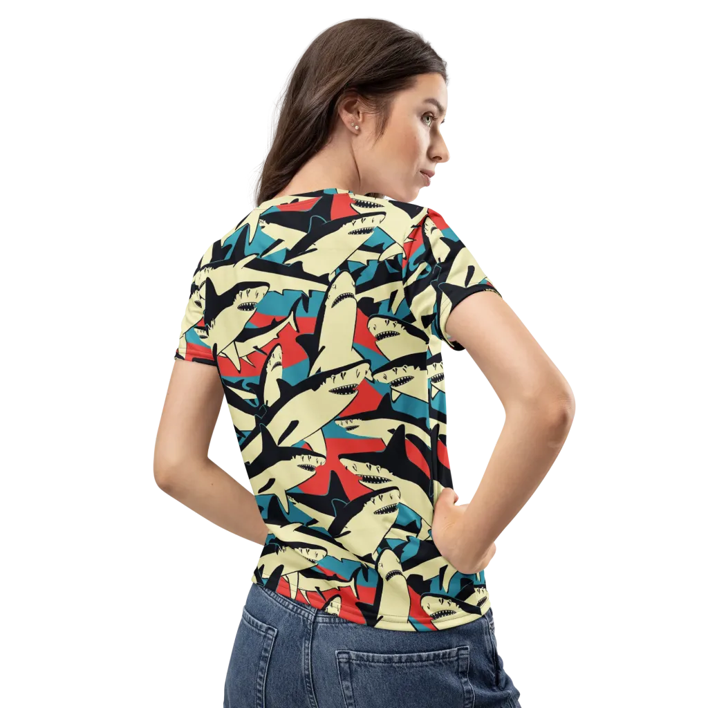 Jaws of Summer on Women's Crew Neck T-Shirt — Back