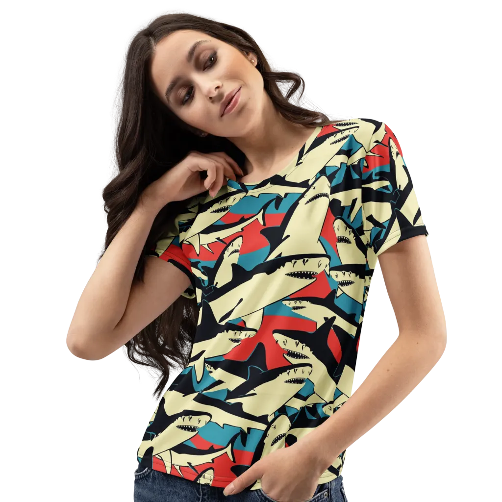 Jaws of Summer on Women's Crew Neck T-Shirt — Left Front