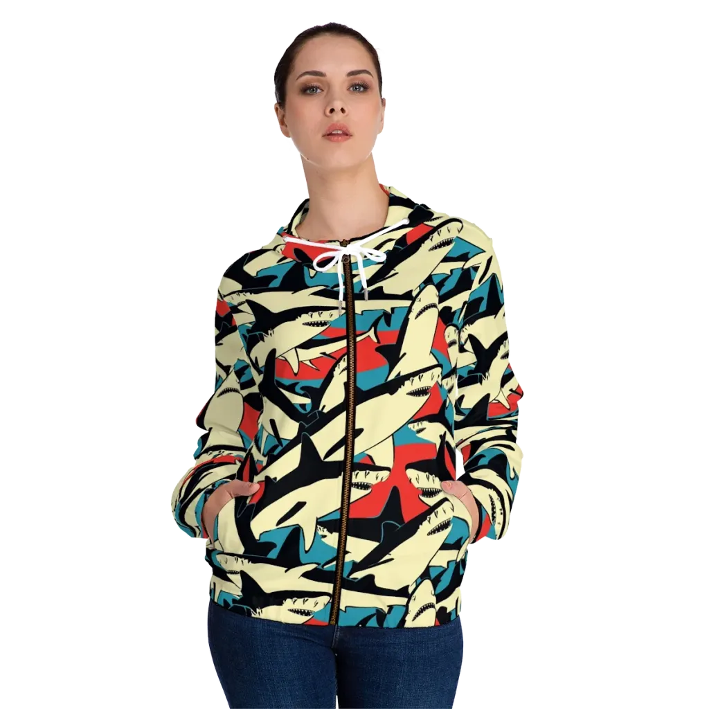 Jaws of Summer on Women's Full-Zip Hoodie — Front On Person