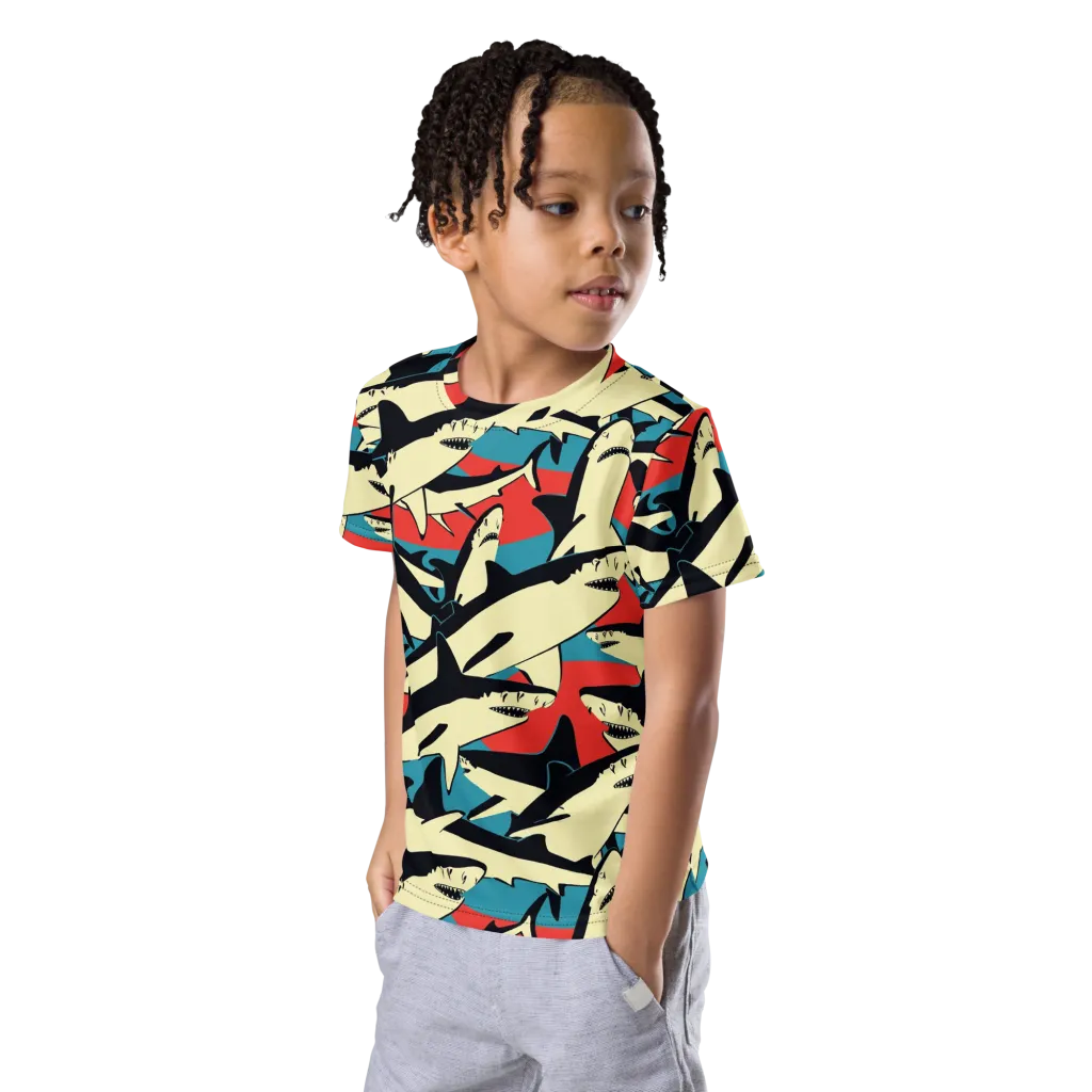 Jaws of Summer on Kids Crew Neck T-Shirt — Left Front