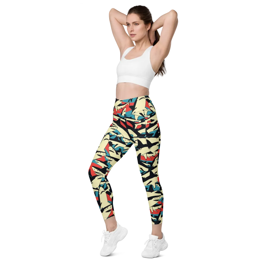 Jaws of Summer on Leggings with Pockets — Left Front