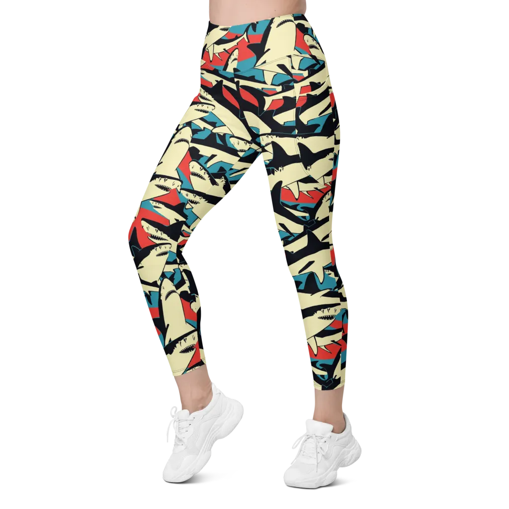 Jaws of Summer on Leggings with Pockets — Left Front