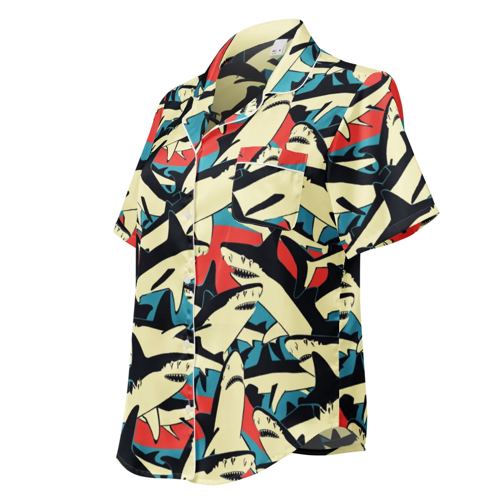 Jaws of Summer on Women's Short Sleeve Pajama Top — Left Front