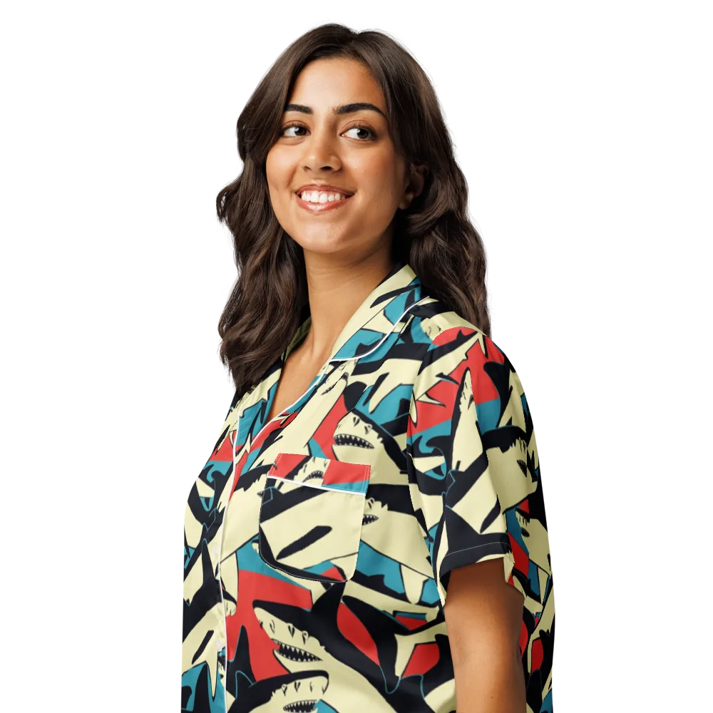 Jaws of Summer on Women's Short Sleeve Pajama Top — Left Front