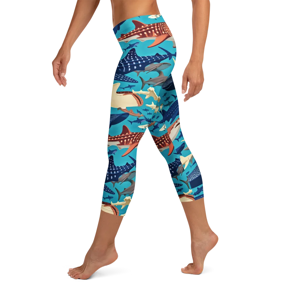 Azure Leviathan on Capri Leggings — Left