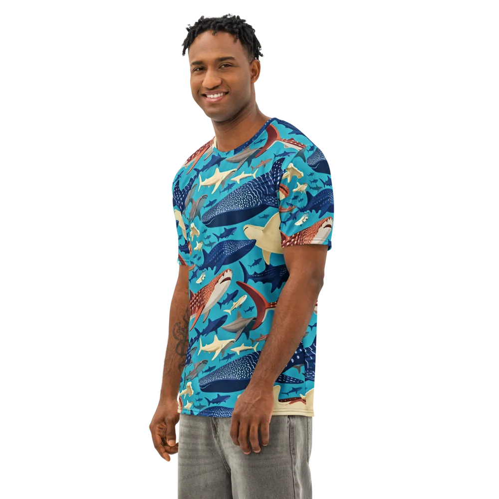 Azure Leviathan on Men's Cotton Crew Neck T-Shirt — Left Front