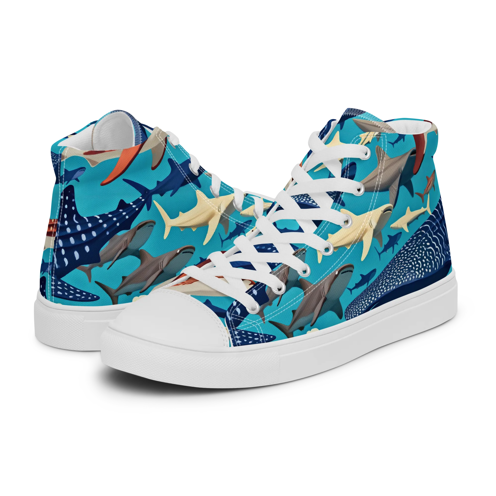Azure Leviathan on Men's High Top Canvas Shoes — Left